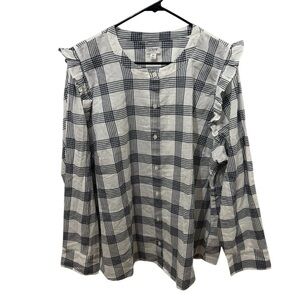 J.Crew Plaid Ruffle 100% Cotton Button Down Blouse Size 3X